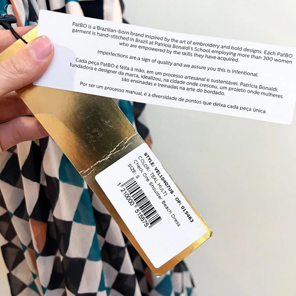 Patbo Check Printed Teal Multi One Shoulder Knee Length Beach Midi Dress S NWT - Picture 8 of 10